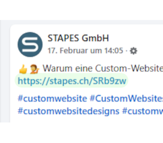Beispiel Facebook-Post mit kurzem und schnellem Link, vertrauter Domain.